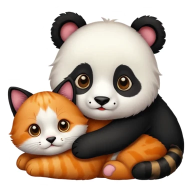 Panda hugging a  cat with half its face ginger and the other half black sticker
