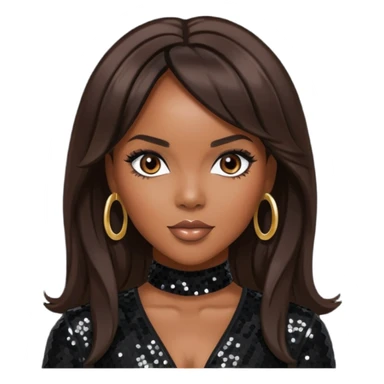 LeToya Luckett with long dark brown hair, black sequin tour outfit  sticker
