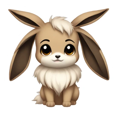Kawaii Pale Eevee with dark brown long emo hair covering her eyes Full Body sticker