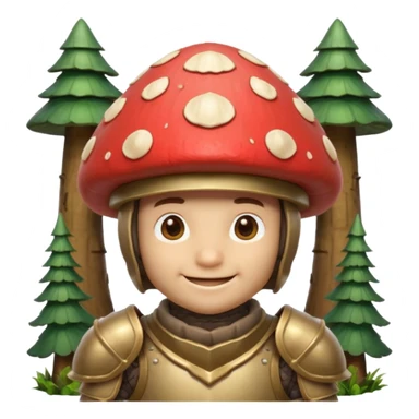mushroom knight portrait, head and shoulders only, helmet made entirely of a large mushroom cap, textured mushroom surface, tiny fantasy armor collar, heroic smile, magical forest vibe, 3D cartoon, mobile game icon style, clean background, no text, no watermark
 
 sticker