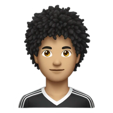 un algérien cheveux noir bouclé  nez long qui porte le maillot de foot du japon avec ecrit "Le hout" dessus sticker