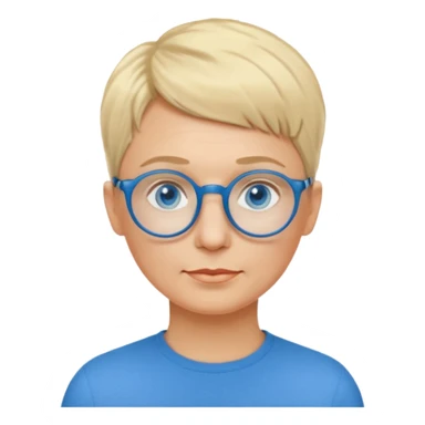 woman 50 years old, very short blonde hair like a man, blue eyes and blue round glasses sticker