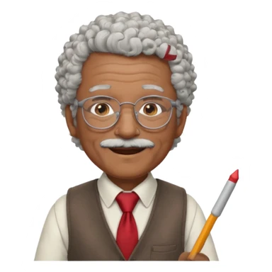 old man teacher, brown skin, curly grey white hai, wearing glasses, brown vest, red tie hold chalk on hand sticker