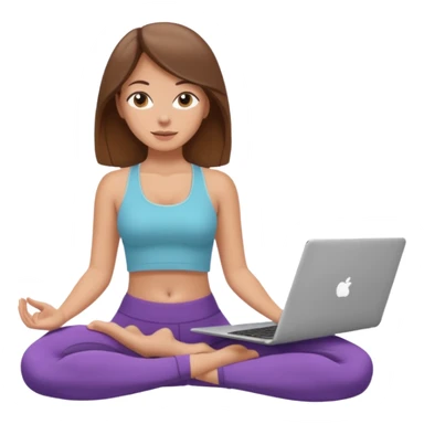 A white girl with brown hair who works remotely through her laptop and enjoys yoga sticker