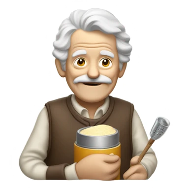 old man with lighter and a spoon of baking powder sticker