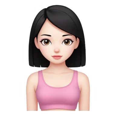 Cute girl with black hair straight with pale skin and with pink crop top coquette sticker