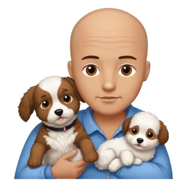Bald guy, brunette and white puppy sticker