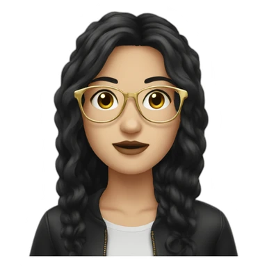 white girl with black hair and gold glasses sticker