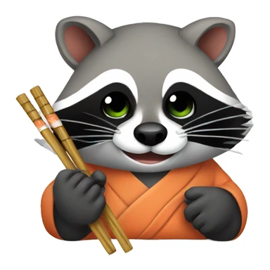 raccoon eating sushi with chopsticks sticker