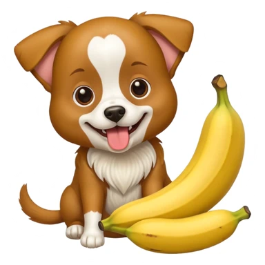 A dog eating a banana sticker