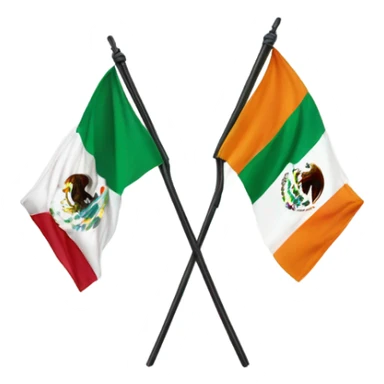 Mexican flag on pole crossed with irish flag on pole sticker