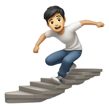 Asian guy falling down long steps sticker