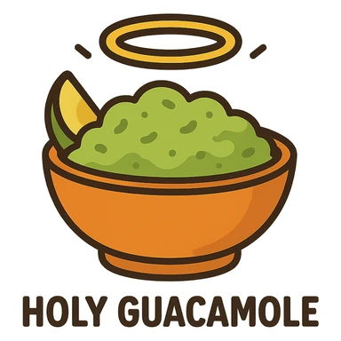 flat toon style holy guacamole, cartoon guacamole bowl with a halo sticker