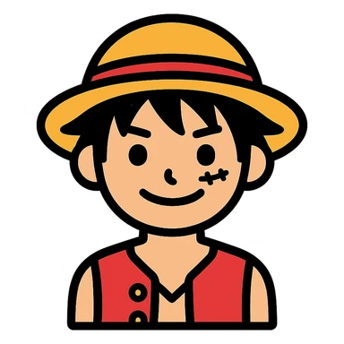 Luffy from One Piece, simple and recognizable colored icon sticker