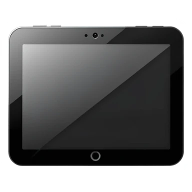 Minimalistic futuristic black tablet emoji, metallic black and white, reflective sleek surfaces, flat vector design, high-tech clean UI icon sticker