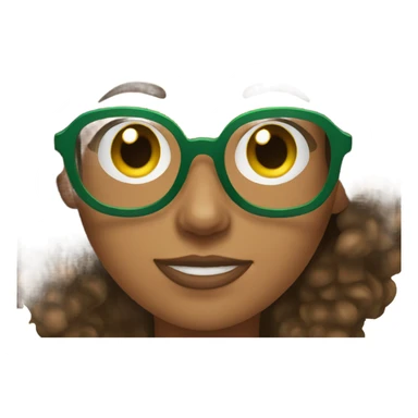 women with brown curly hair and green glasses son her phone sticker