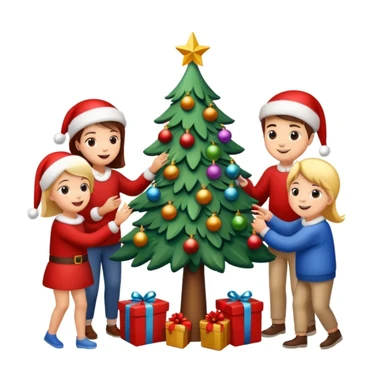 people decorating a Christmas tree sticker