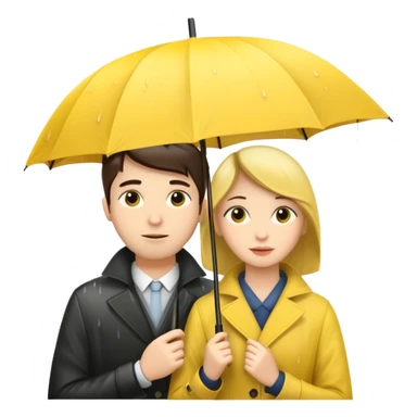 Couple under yellow umbrella, City Rain Scene. sticker