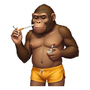 Ape in bathing shorts smoking cigarettes  sticker