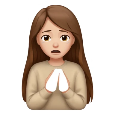 Woman with long brown hair crying, light beige sweater sticker