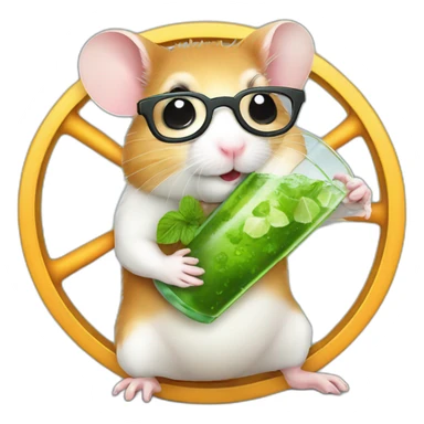 hamster with glasses on a wheel drinking mojito sticker
