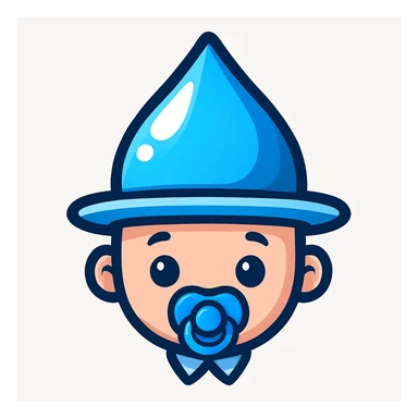 Replace the face with a baby face with a soother (pacifier), but keep the rest of the hat and bottom exactly the same. Match the illustration style of the reference image. sticker