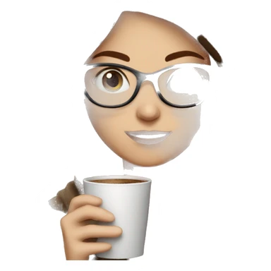 girl with blue eyes short brown hair in glasses holding a cup of coffee wrapped in a warm blanket sticker