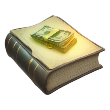 a magic book with money coming outside sticker