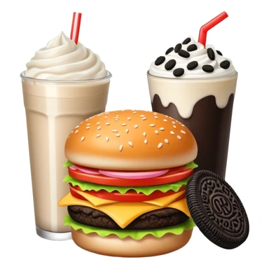 Hamburger, French fries and a oreo milkshake sticker
