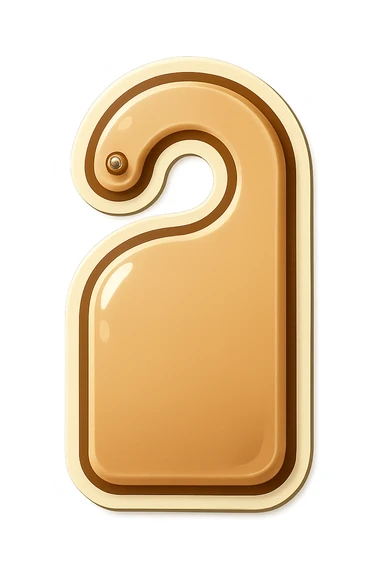 door sign, shaped figure, beige color, with shadows and highlights, retro sticker style, hanging on two nails, transparent background sticker