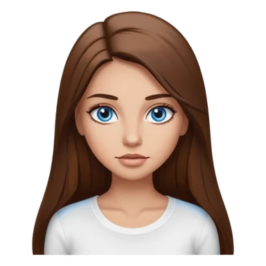 make a woman emoji with pin straight long brown hair and blue eyes with longeyelashes wearing a white top latina baddie sticker