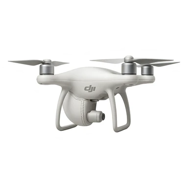 Redesign the cricket ball to be white and transform it to look like a realistic DJI drone with DJI-style propellors and body, side view. Remove the background completely, isolating the drone design. sticker