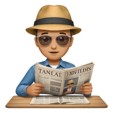 man Folding newspaper on table sticker