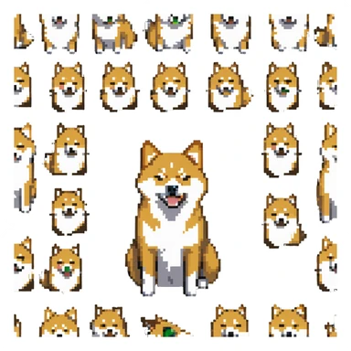 Shiba Inu in Doge style, crying expression, vibrant colors, pixelated texture sticker