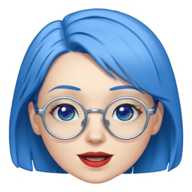 Mujer asombrada con cabello celeste y gafas azules cromadas guiñando un ojo sticker