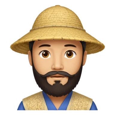chinese man wearing rice hat wit beard sticker