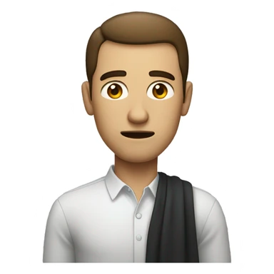  a slim man standing with a slightly tense posture. The man has a worried expression with slightly raised eyebrows, small eyes, and a slight frown.  sticker