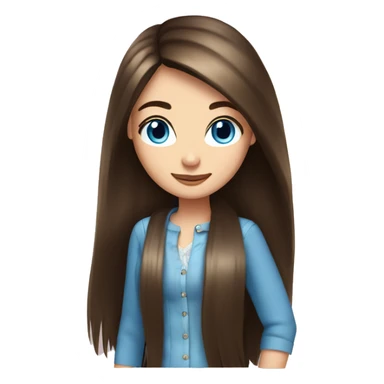 Long waist length brunette straight hair girl, blue eyes,  sticker