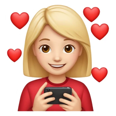 Emoji with hearts around holding phone sticker