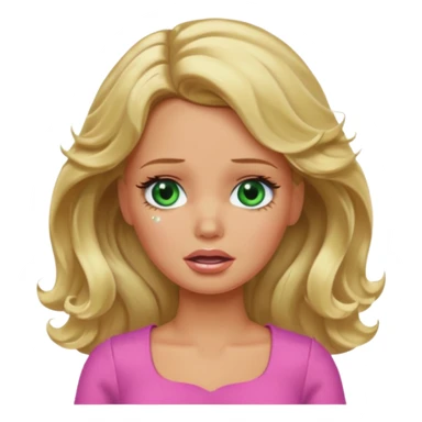 crying Barbie with blonde wavy hair green eyes and tan skin sticker