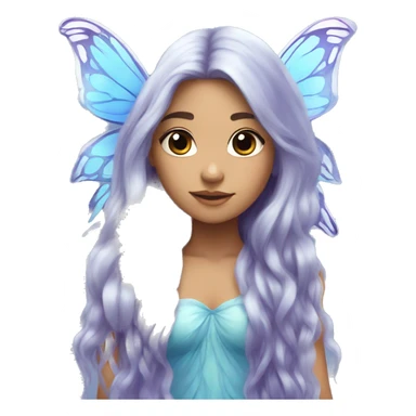 Beautiful, flower, fairy, blue, silver, purple, long hair, big butterfly wings sticker