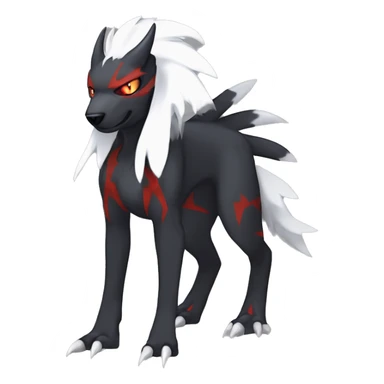 Black Cool Edgy Absol-Houndoom-Garchomp-Luxray Fakémon Digimon with Red and white Edgy markings, full body, outlined sticker