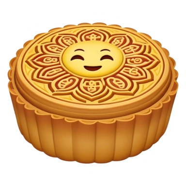 Chinese mooncake with pattern on top for Mid-Autumn Festival, simplified emoji style with bold outlines and bright colors, cartoon style Yue Bing dessert sticker