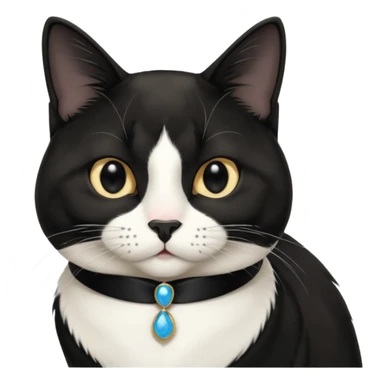 A tuxedo cat, top half body, a black mark near his mouth under the nose sticker