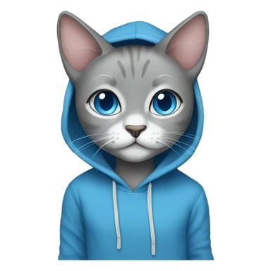 grey cat blue eyes blue hoodie sticker