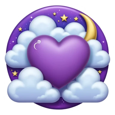 purple heart with a moon and clouds sticker