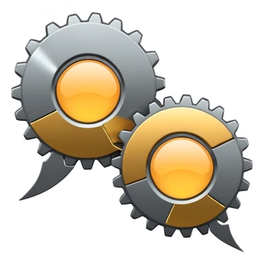 two overlapping speech bubbles, one with a gear sticker