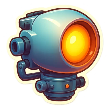 Spotlight in retro stickers style, pointing to the left, no beam. sticker