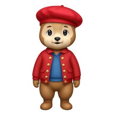 A cute emoji bear, full-length, side view, wearing a stylish red beret. sticker