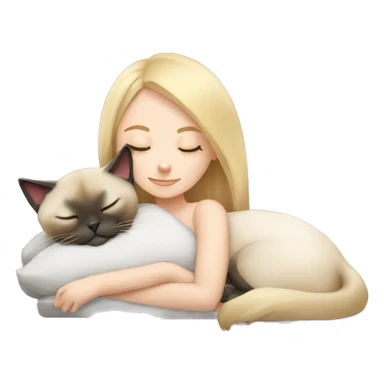 Blonde girl sleeping with Siamese cat sticker
